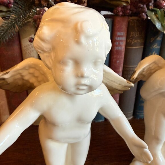 2 Vintage Angel Babies standing on clouds with Gold Tip Wings - Picture 11 of 14